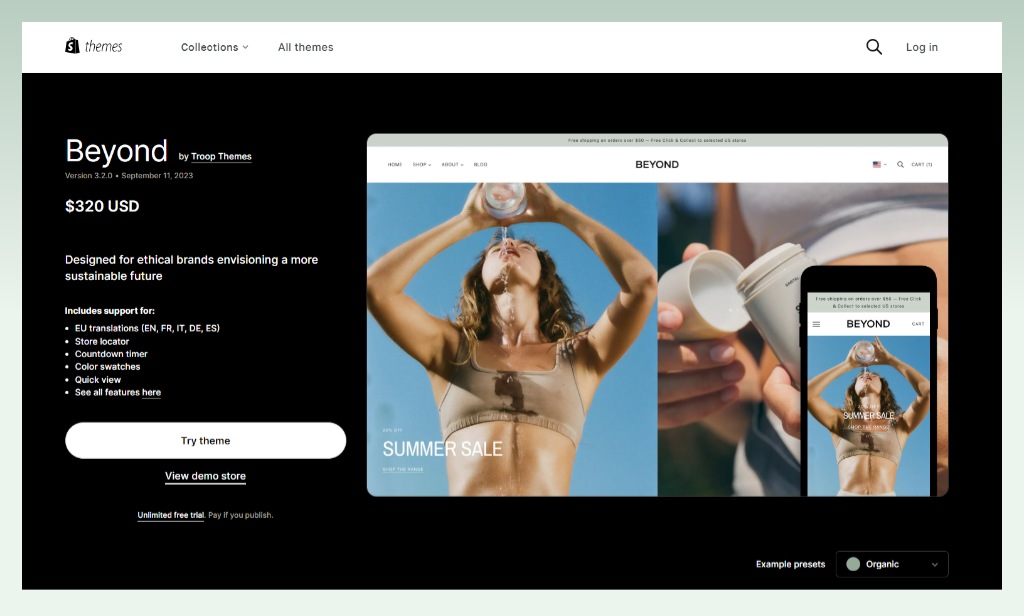 Beyond - Shopify theme example for T-shirts store