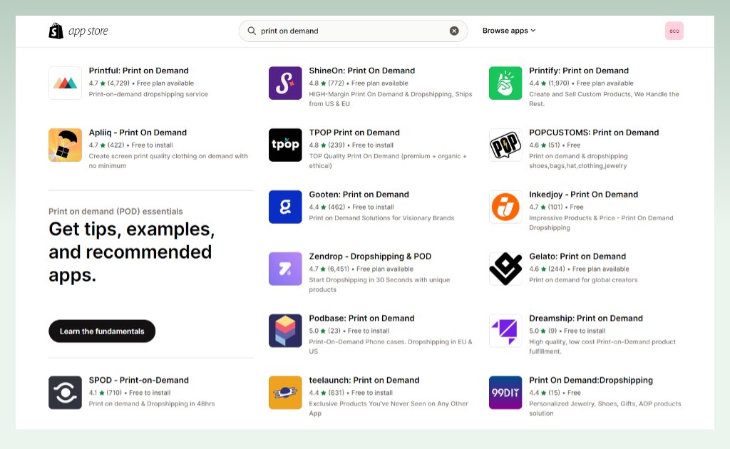 Connect Shopify with a POD (print-on-demand) app