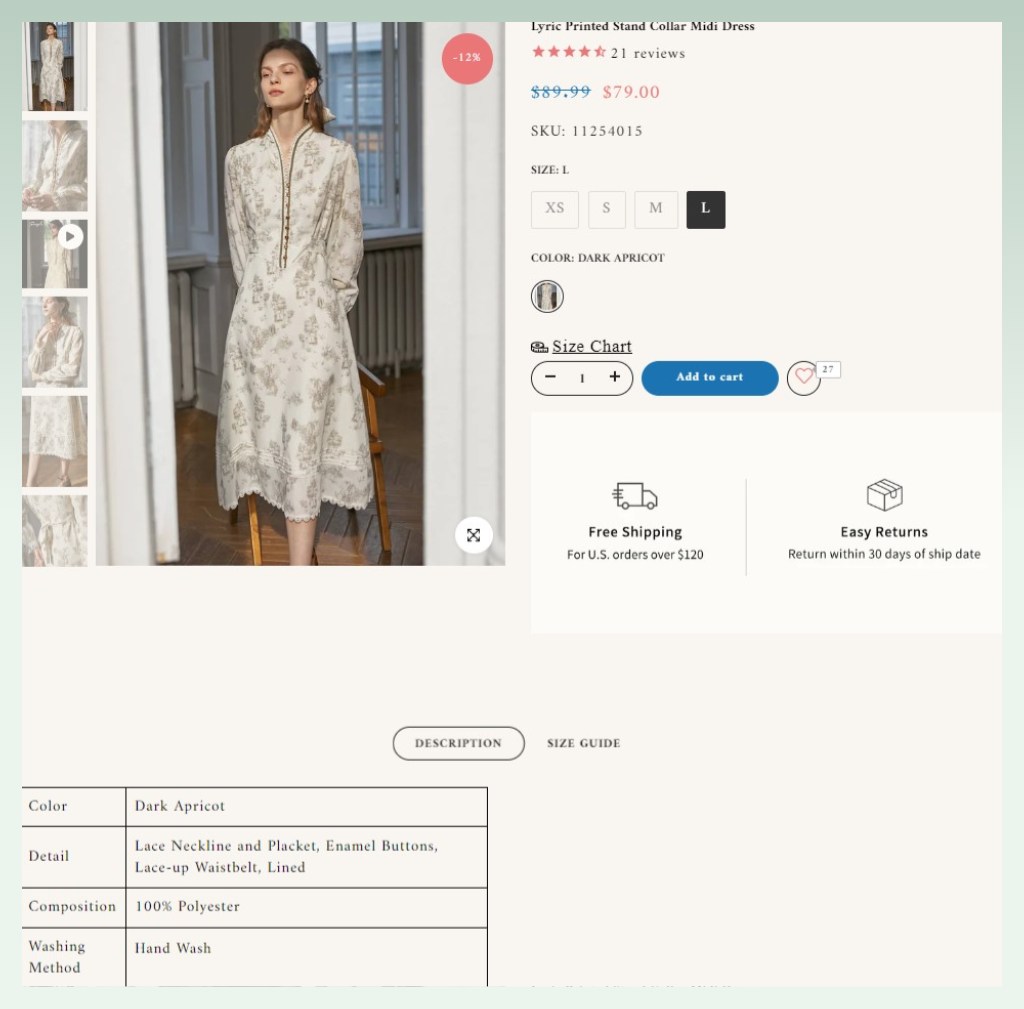Creative product descriptions for clothing