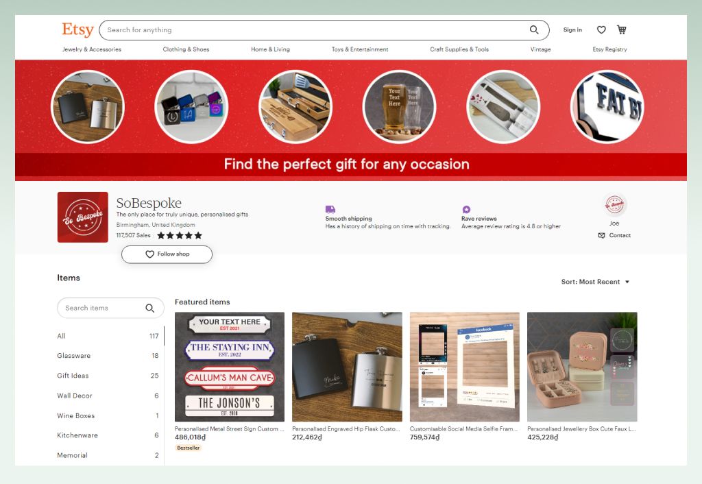 Etsy store design