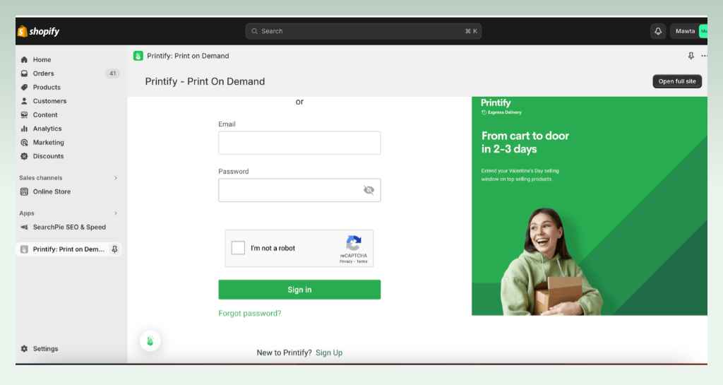 login-printify-account-to-shopify