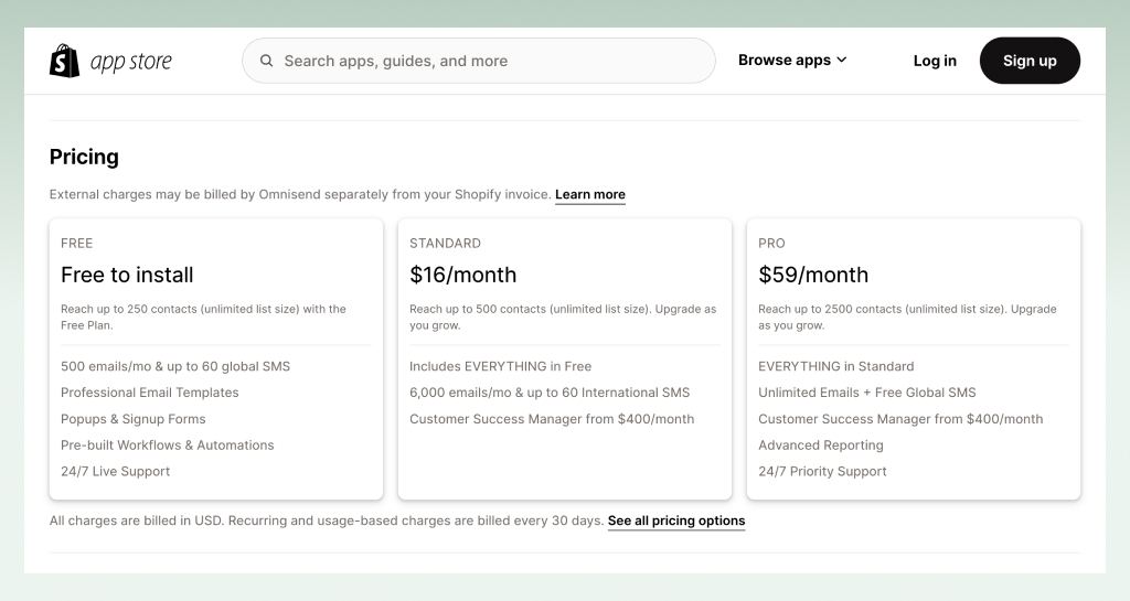 pricing-omnisend-shopify-app
