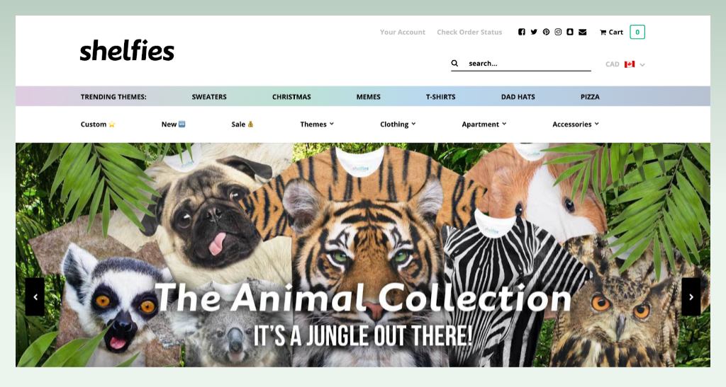 Shelfies - Successful Shopify T-shirt store examples