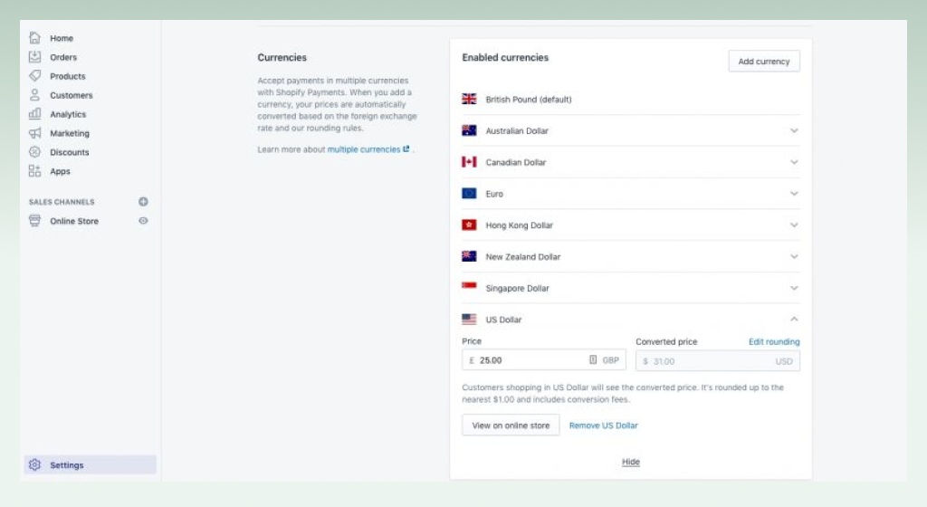 Shopify multi-currency support