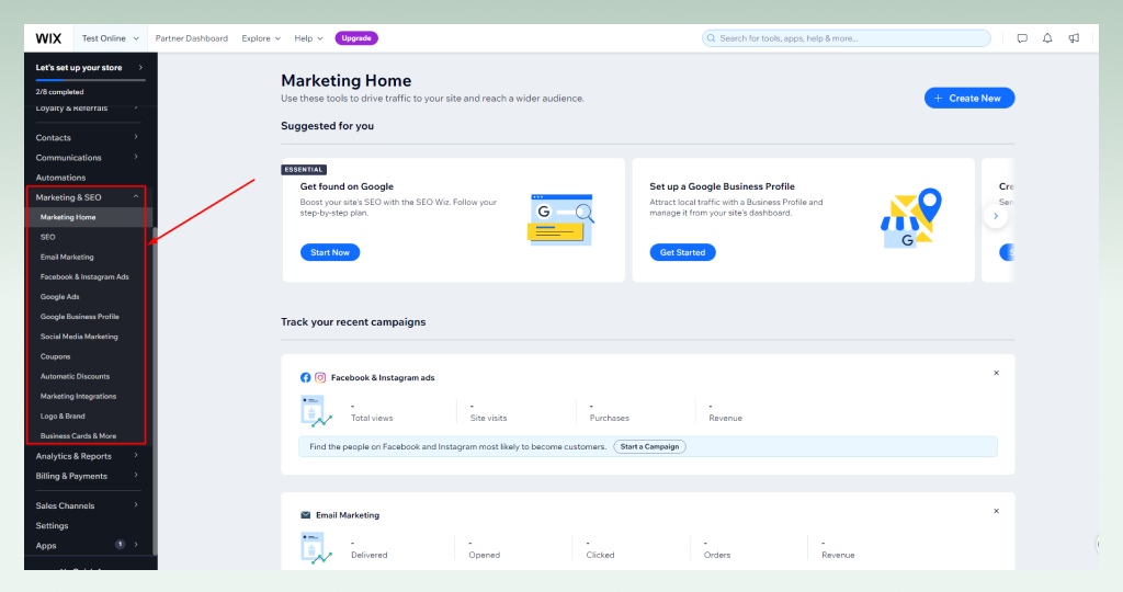 Wix marketing tools