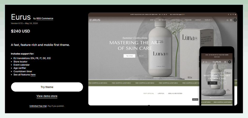 eurus-theme-pricing